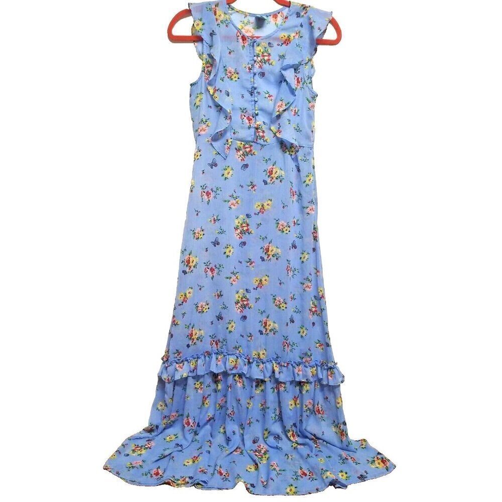 Disney Maxi dress Alice Through The Looking Glass Sz S light blue floral ruffled